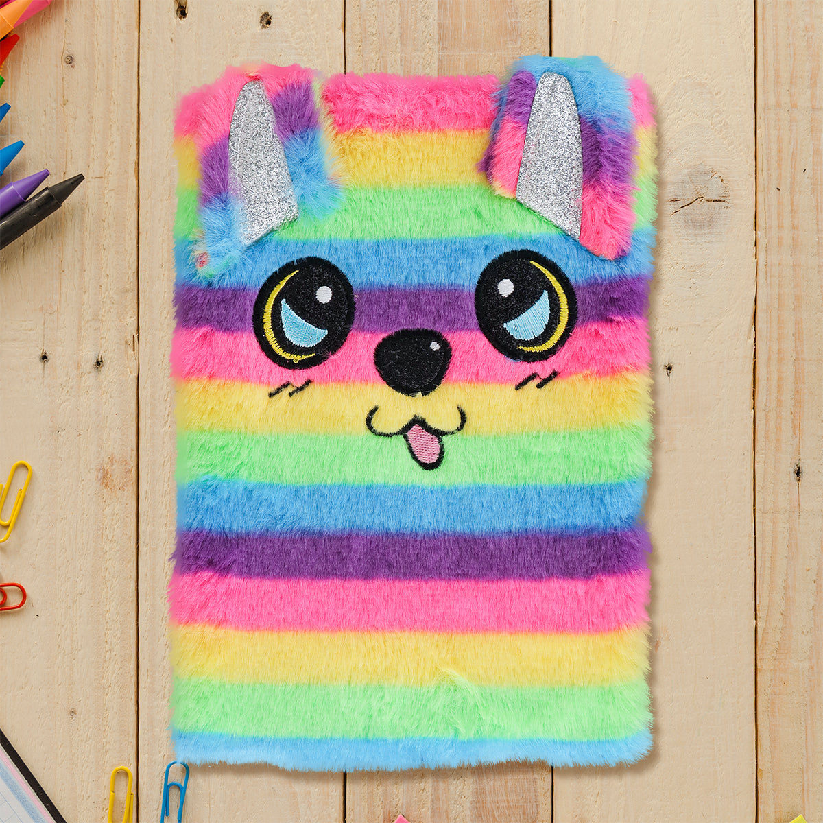 Libreta de Peluche, Diseño de Perro Multicolor