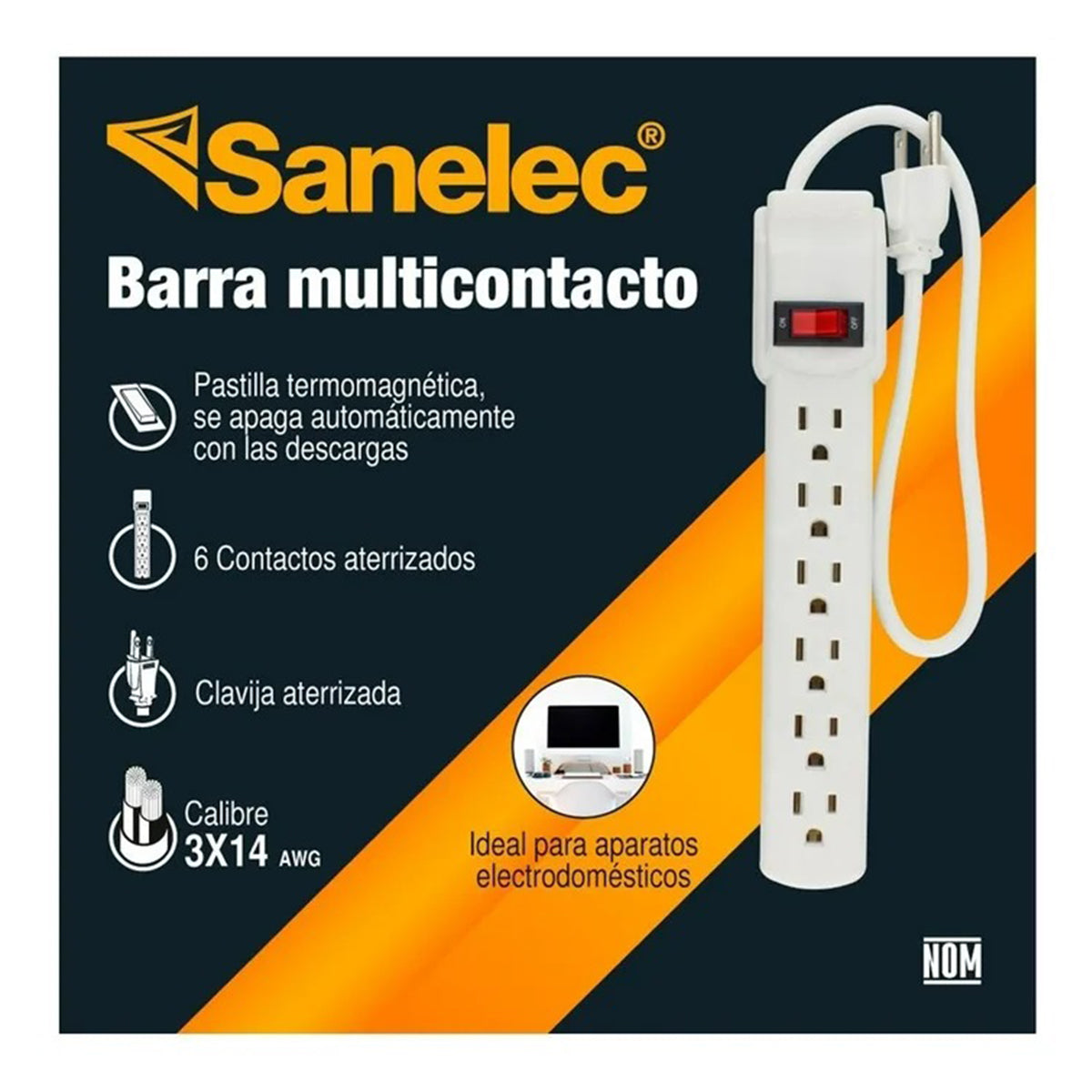 Barra Multicontacto de 6 Entradas, color Blanco, Sanelec
