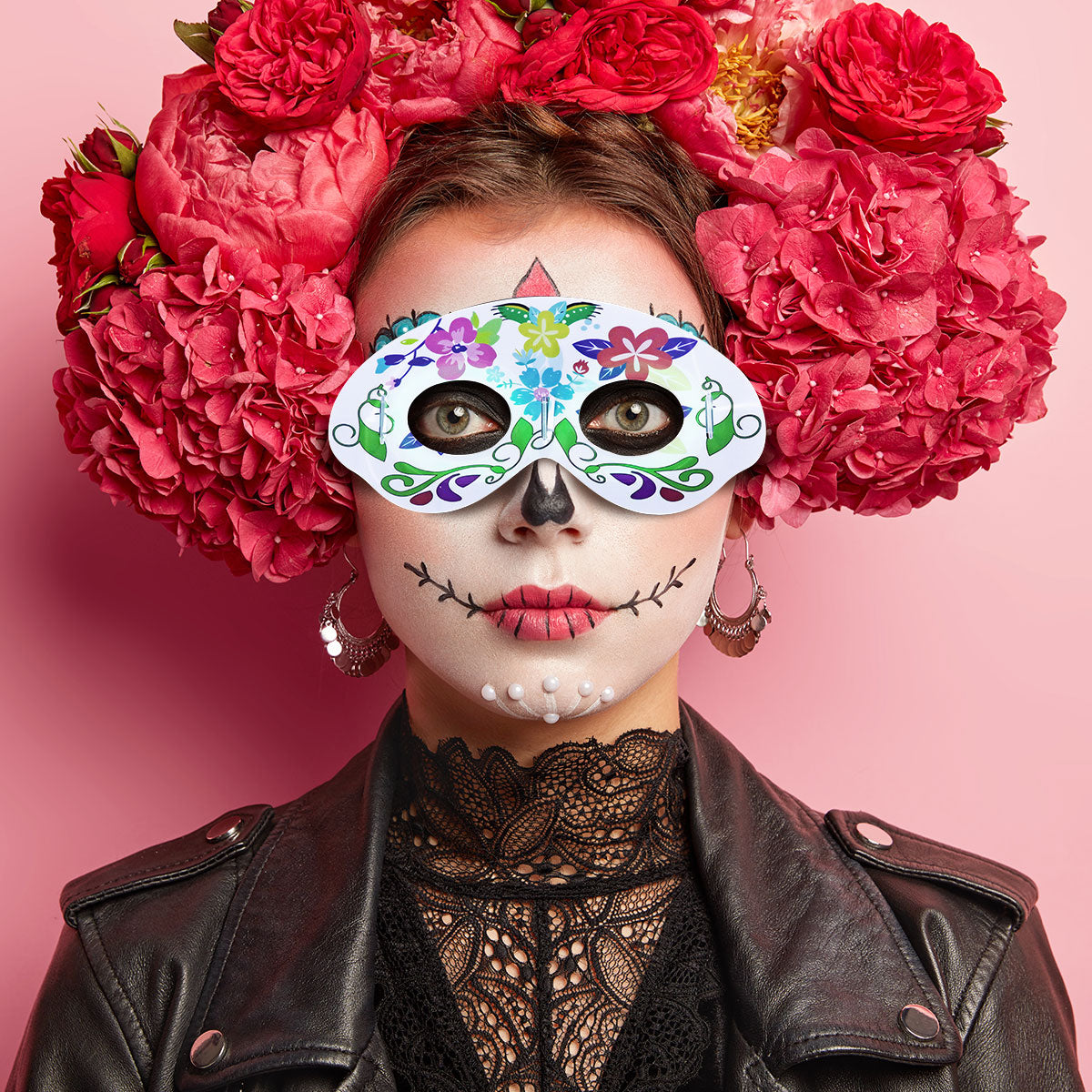 Máscara con Diseño de Catrina Fluorescente color Morado