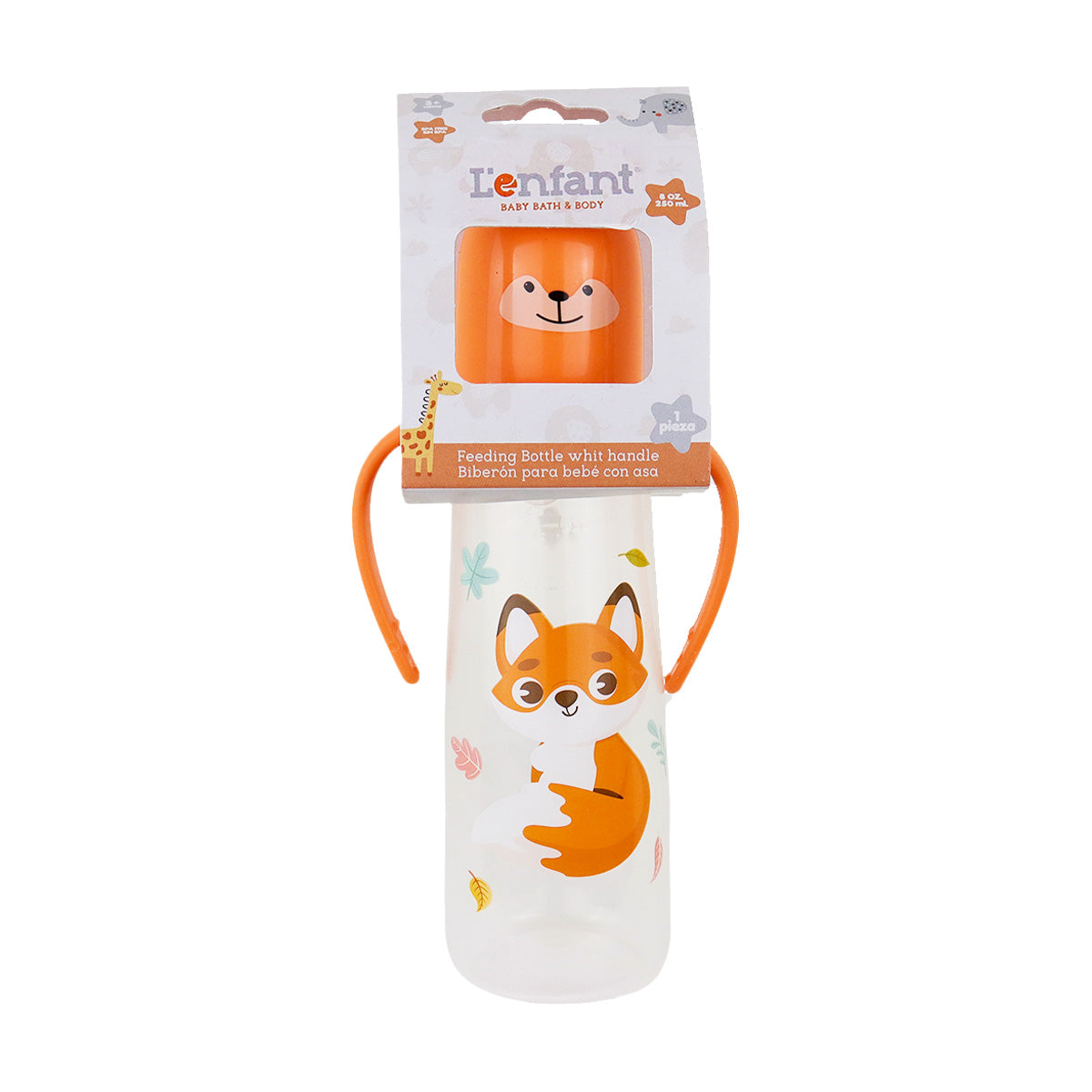 Biberón con Asas, color Naranja, 250ml