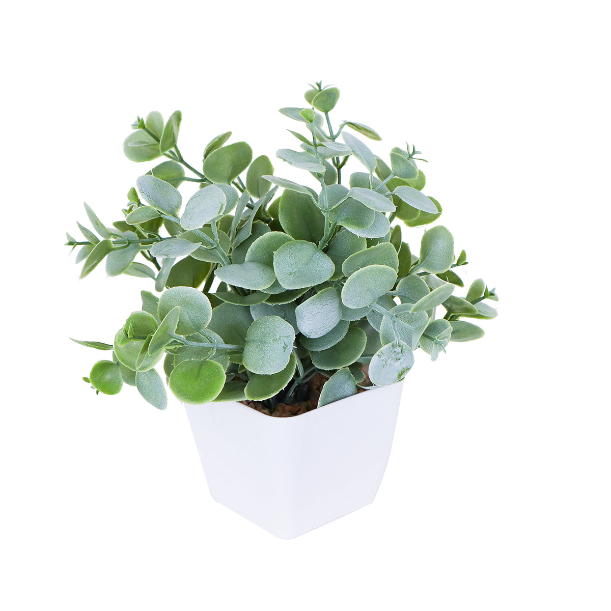Maceta Decorativa con Eucalipto Artificial, color Verde