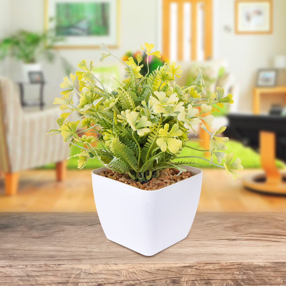 Maceta Decorativa con Planta Artificial, color Amarillo