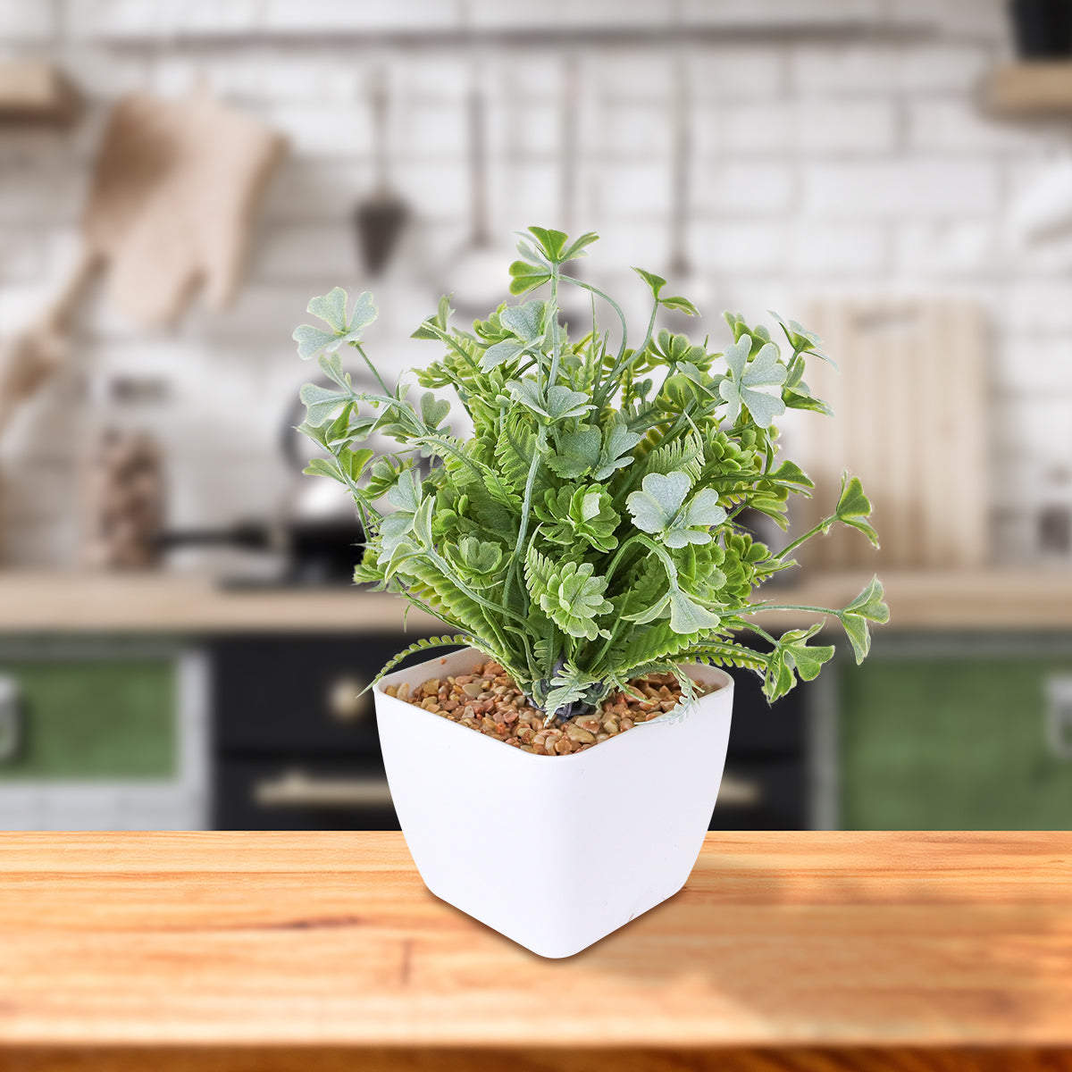 Maceta Decorativa con Planta Artificial, color Verde