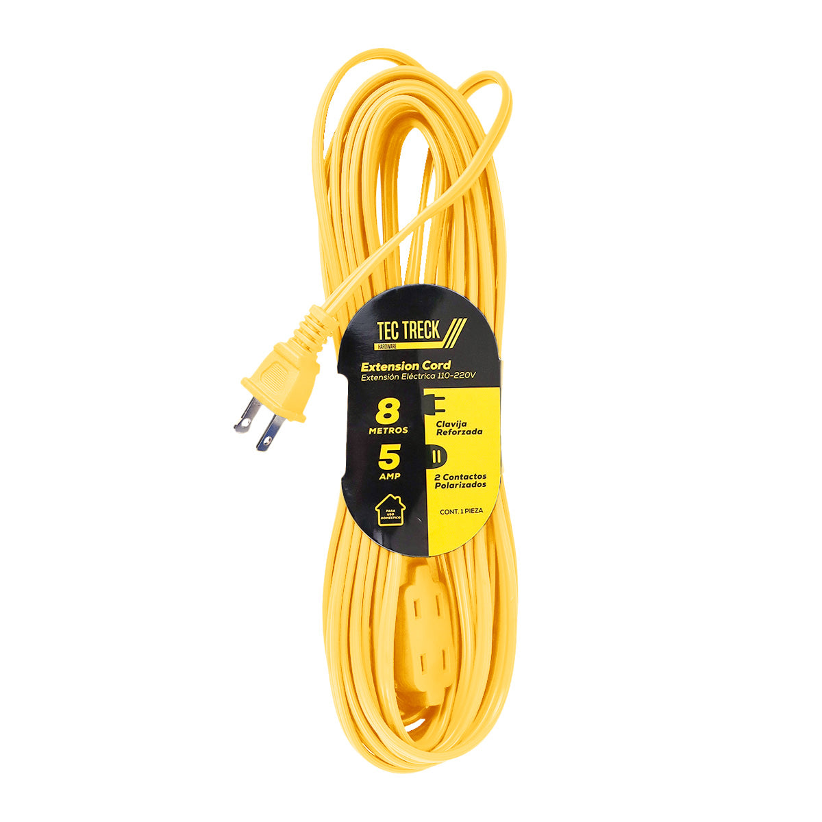 Extensión Eléctrica con 2 Contactos Polarizados, color Amarillo