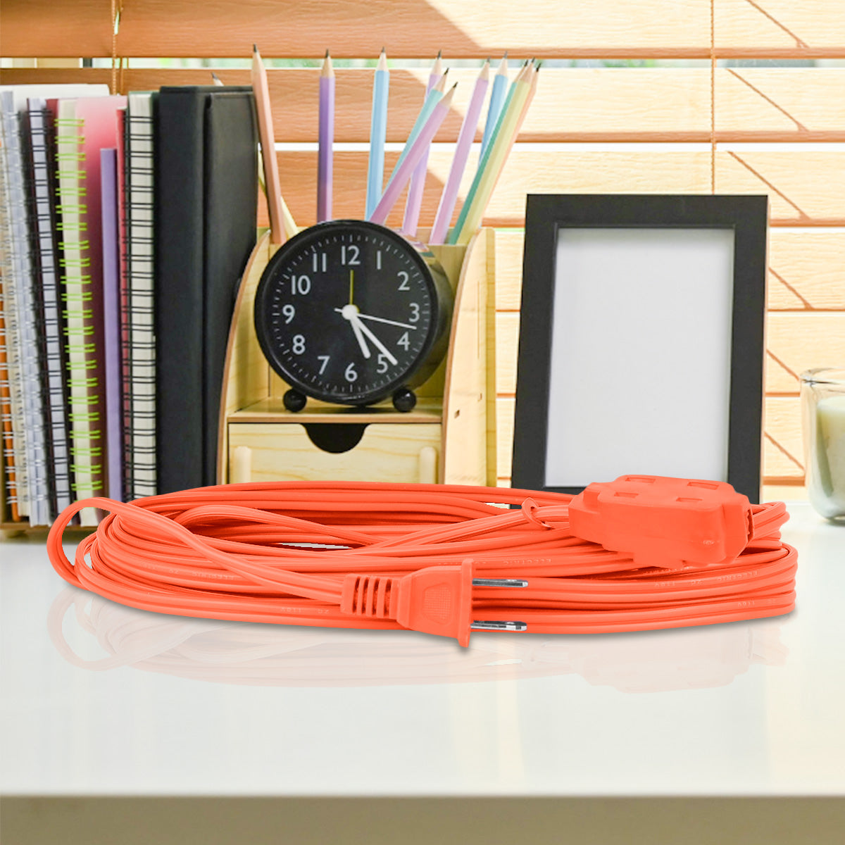 Extensión Eléctrica con 2 Contactos Polarizados, color Naranja