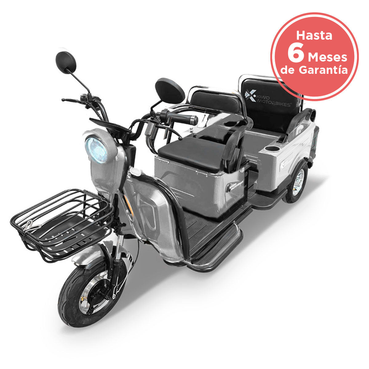 Kiwo, Triciclo Eléctrico para Pasajeros, Modelo BTY003, Color Gris