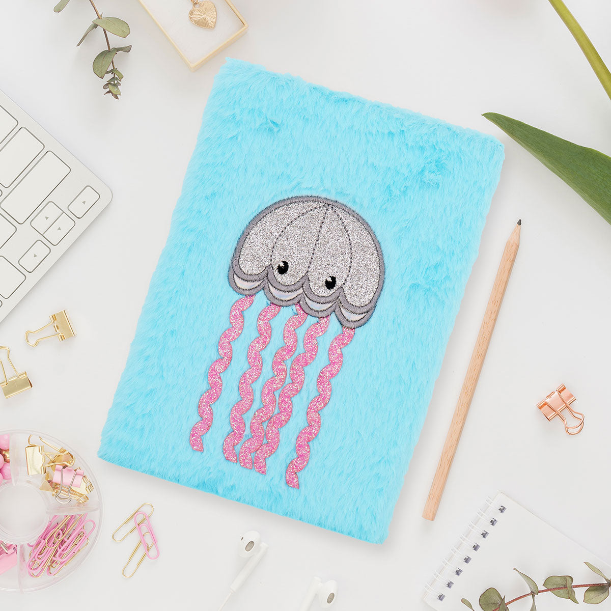 Libreta de Peluche con Diseño de Medusa, color Azul