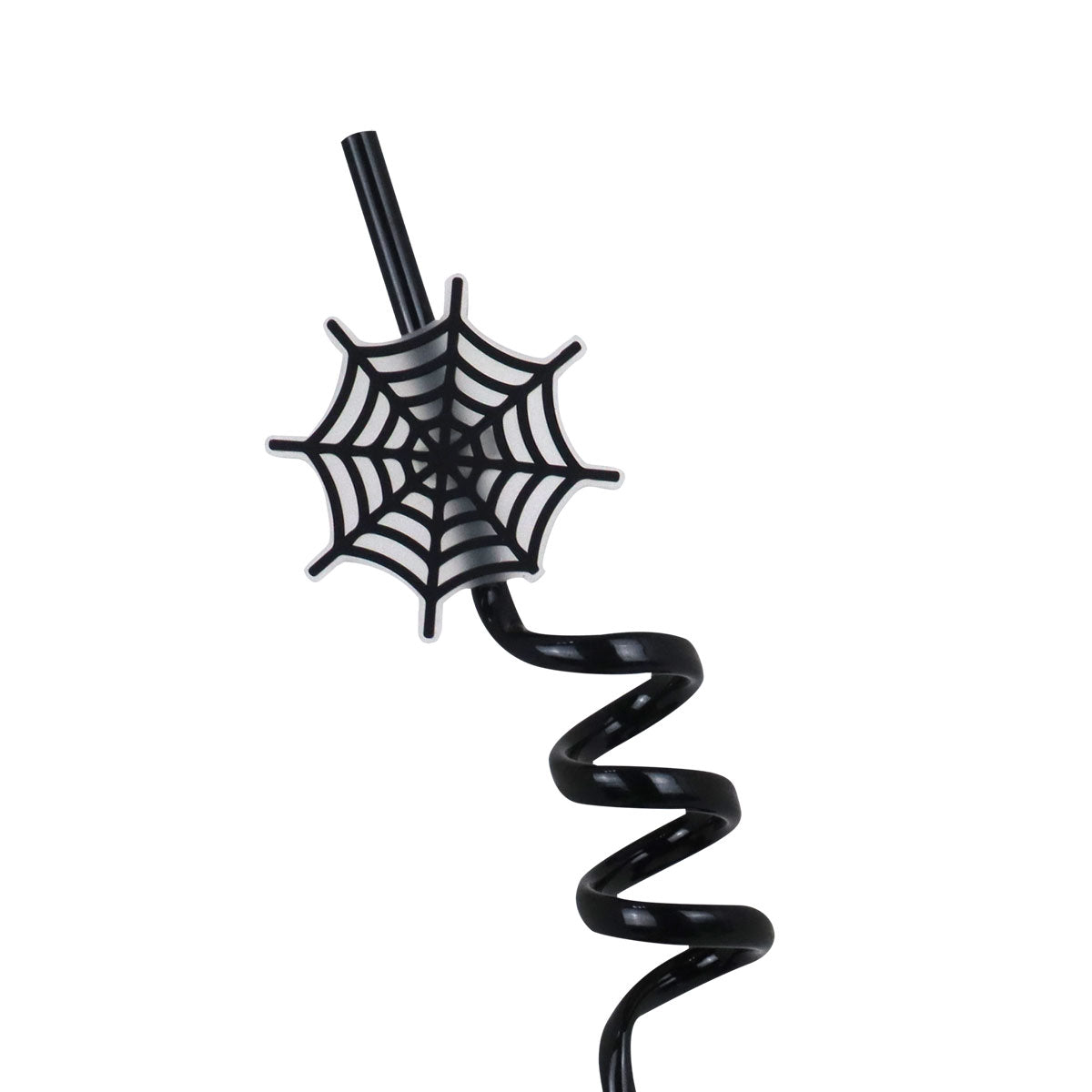 Popote color Negro en Espiral con Decoración de Telaraña