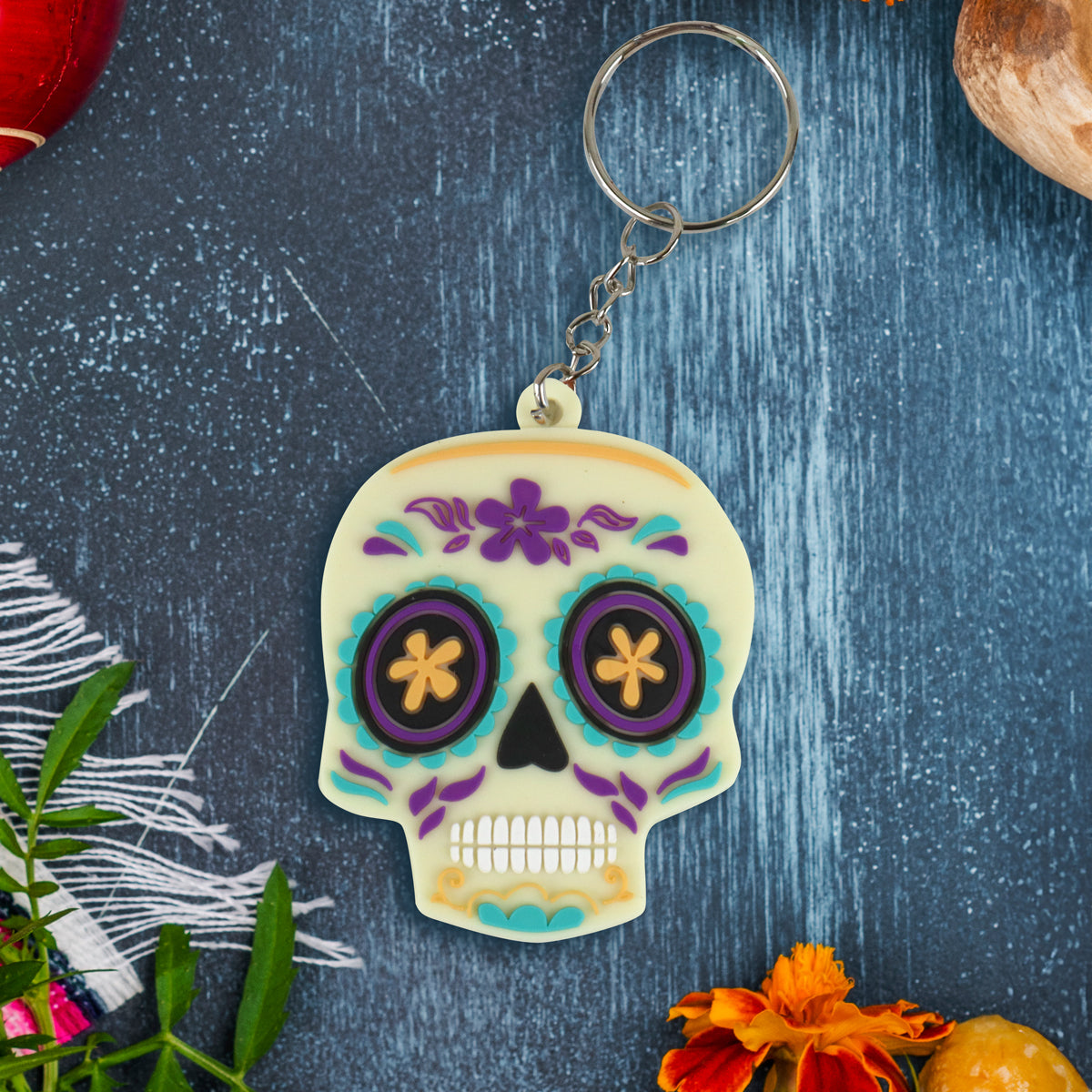 Llavero con Forma de Calavera, color Morado