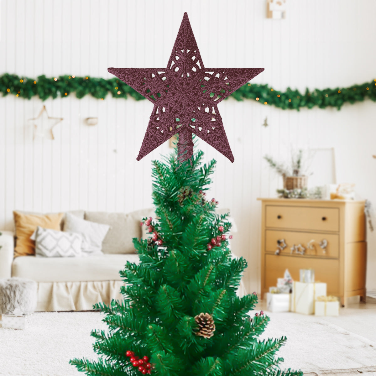 Estrella, Punta de Árbol de Navidad, Color Rosa