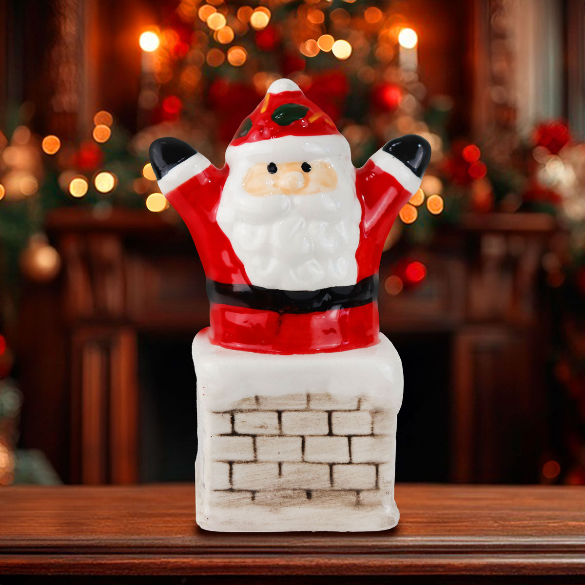Santa Claus Chimenea, Figura Decorativa de Cerámica, Color Rojo
