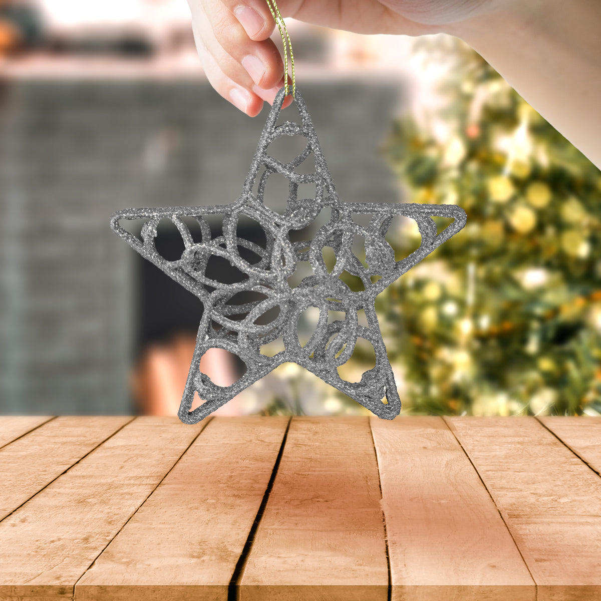 Ornamento Navideño en Forma de Estrella color Plata
