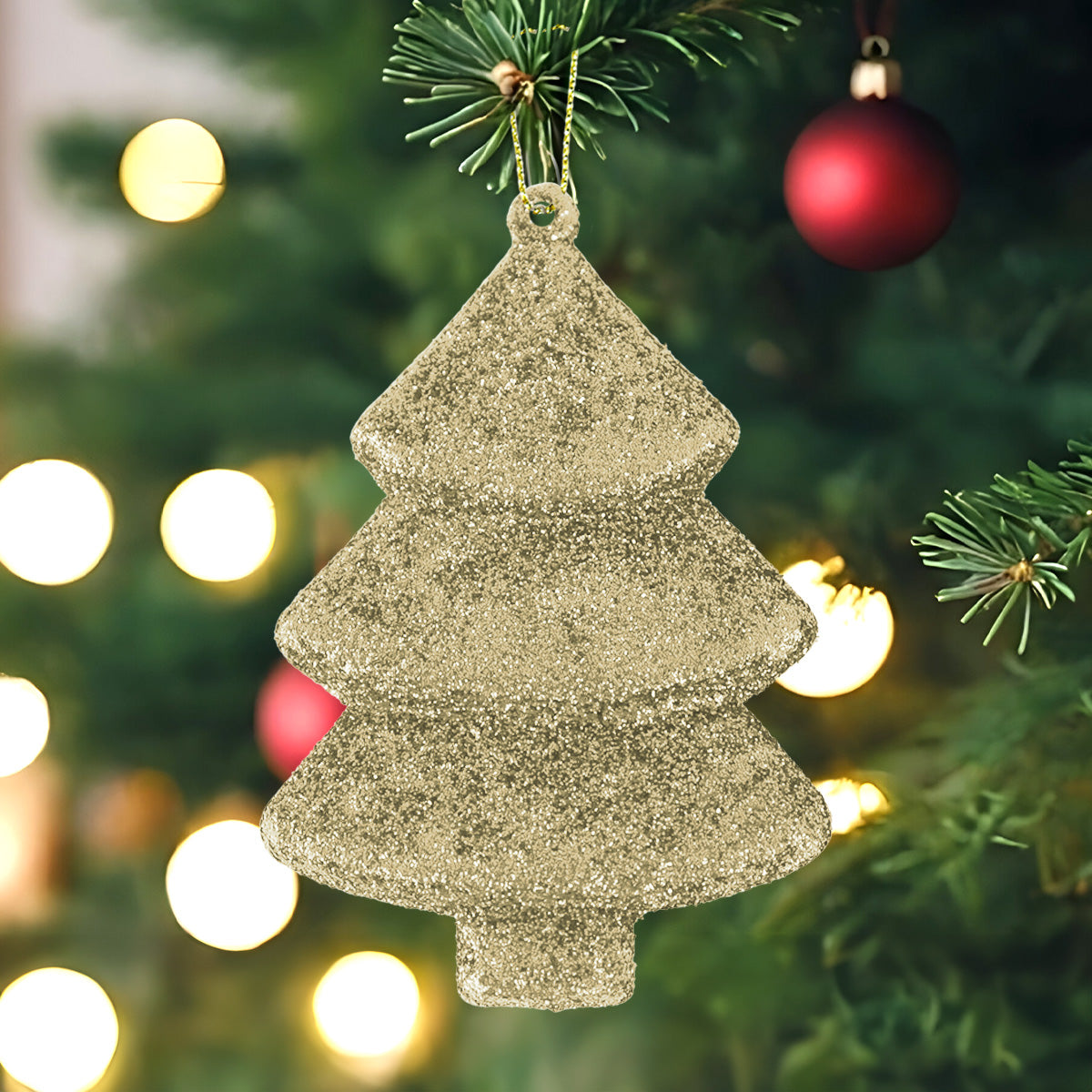 Set Mini Árbol Navideño con Glitter, Color Dorado, 5 pzas