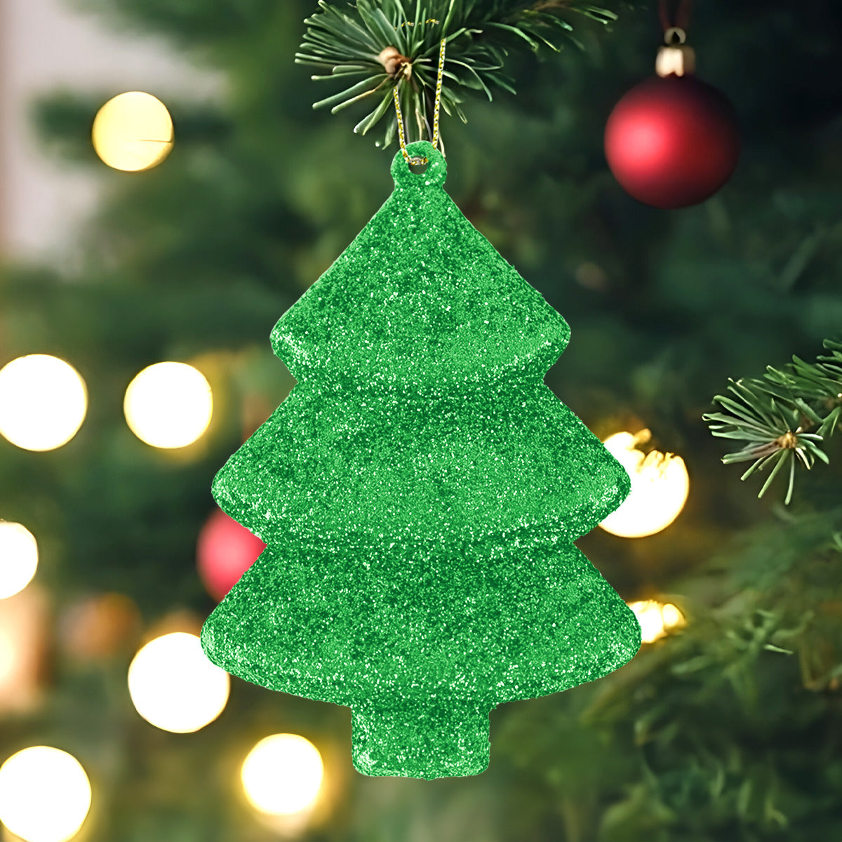 Set Mini Árbol Navideño con Glitter, Color Verde, 5 pzas