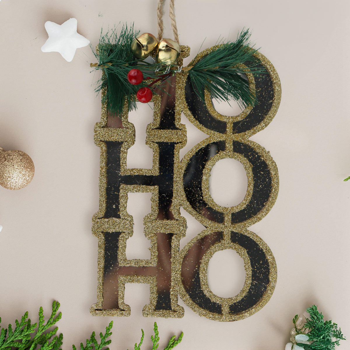 Ornamento Colgante "Ho Ho Ho" Color Oro