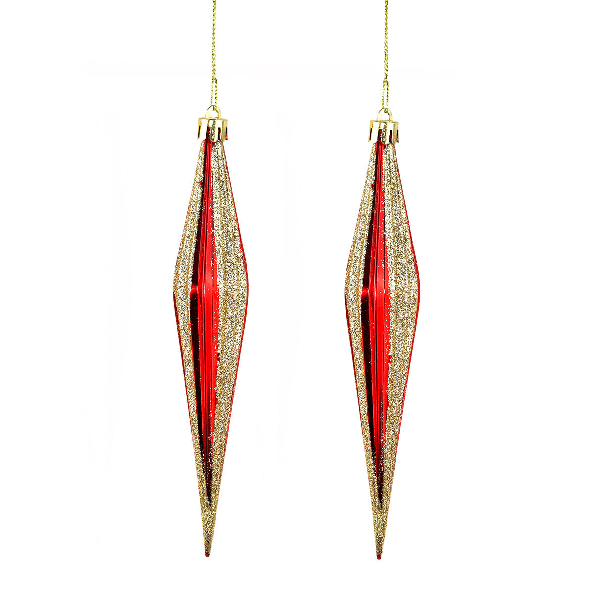 Ornamento Diamante, 2 pzas, Color Rojo y Oro