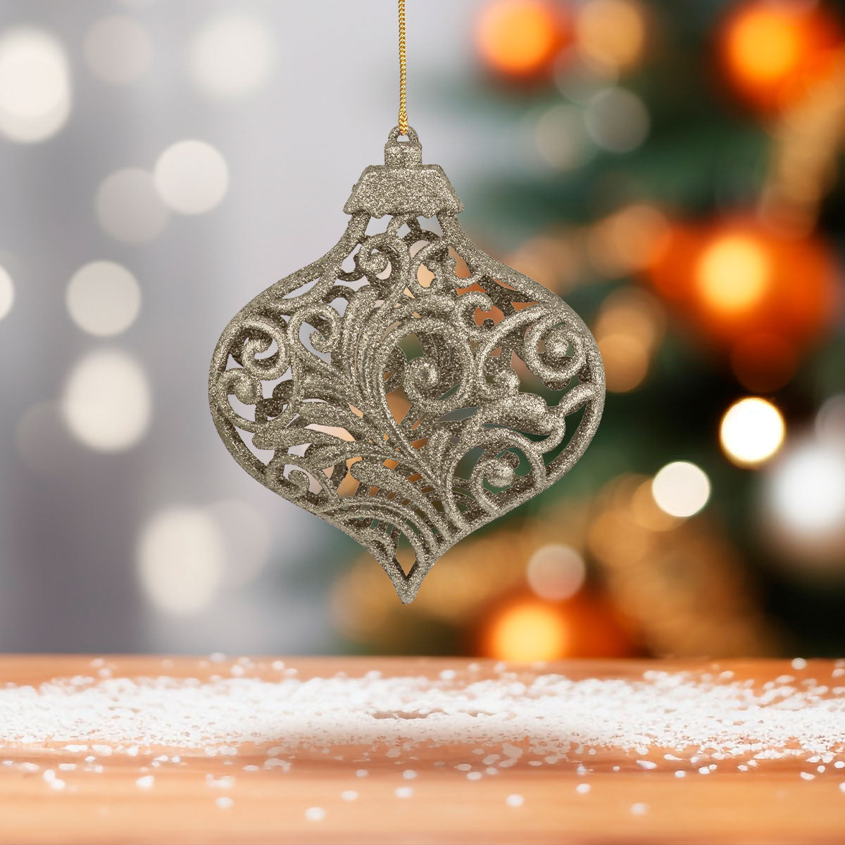 Esfera Ornamento Navideño con Glitter, Color Café, 17 cm