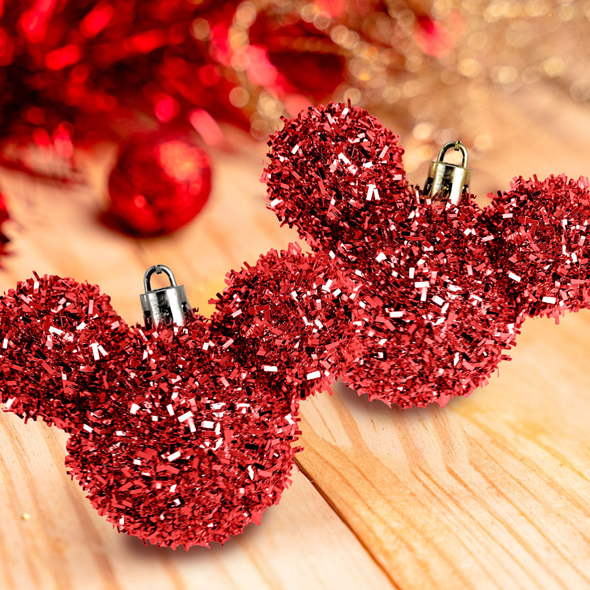 Esferas Tinsel de Mickey, 2 pzas, Color Rojo