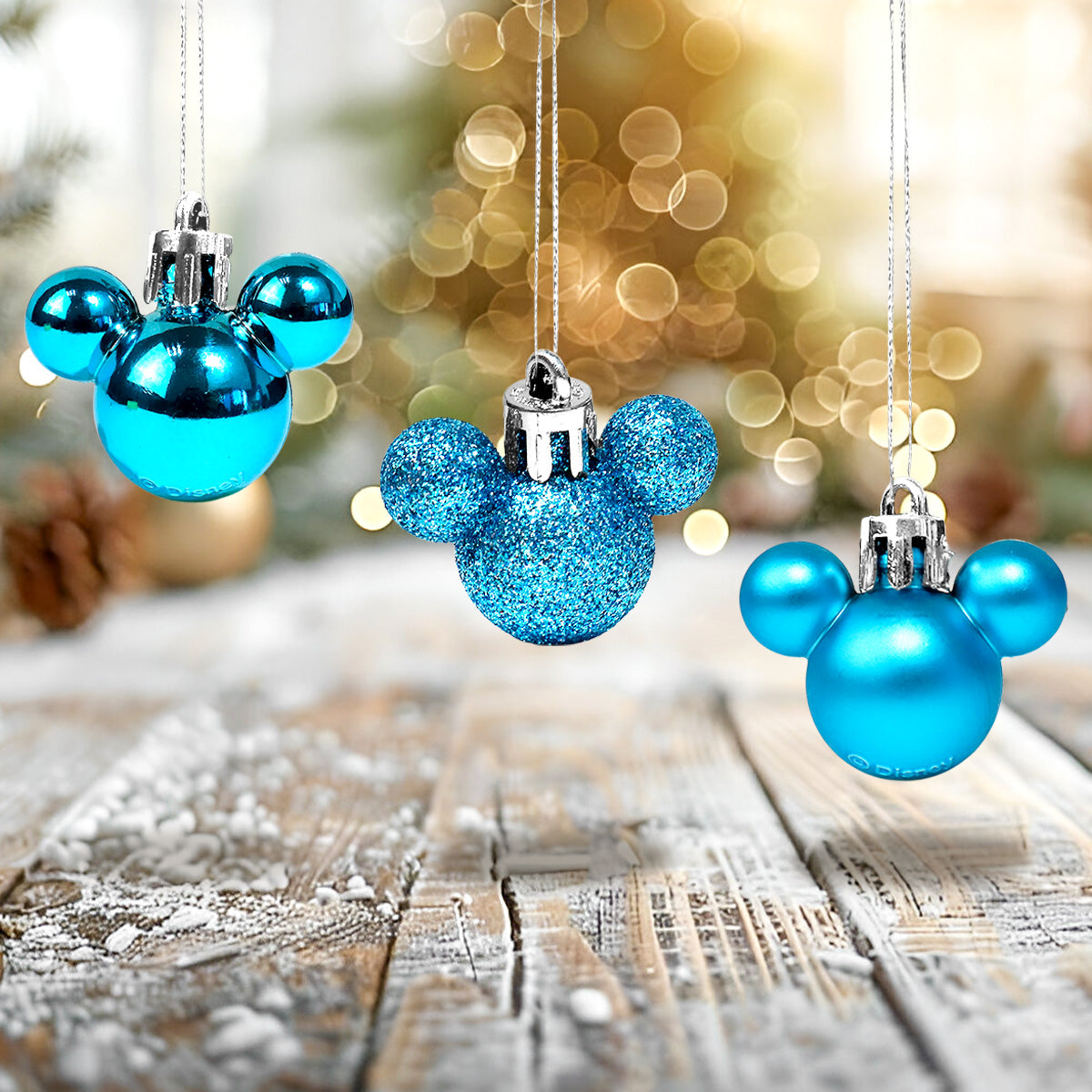 Set de 8 Esferas Navideñas color Azul en Forma de Mickey Mouse