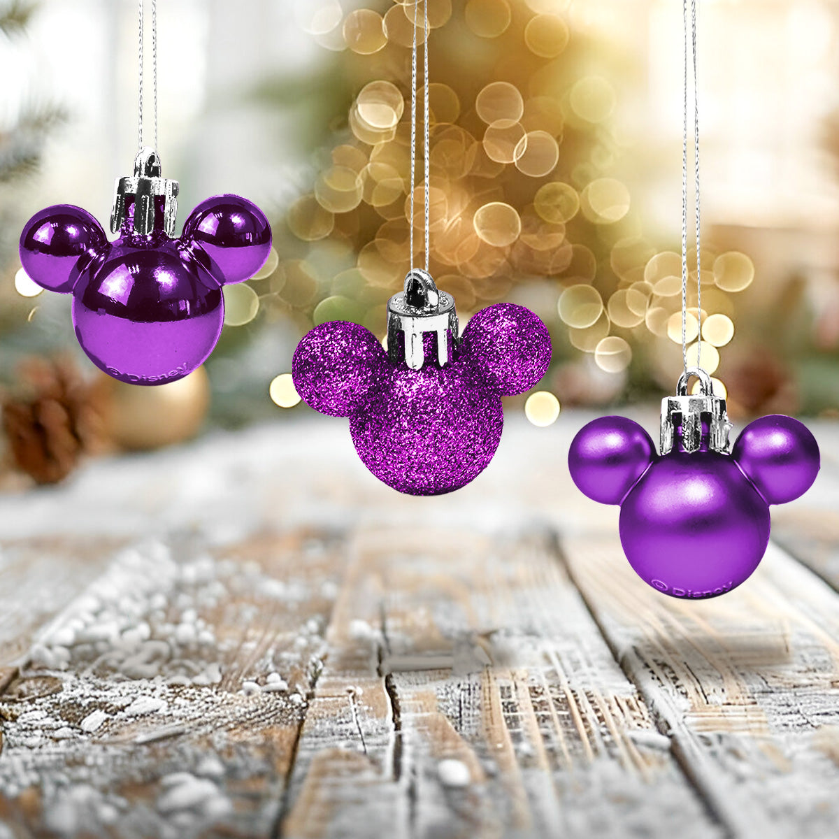 Set de 8 Esferas Navideñas color Morado en Forma de Mickey Mouse