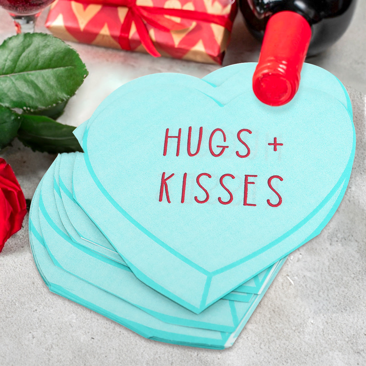 Servilletas Desechables con Diseño de Corazón, Kisses color Aqua