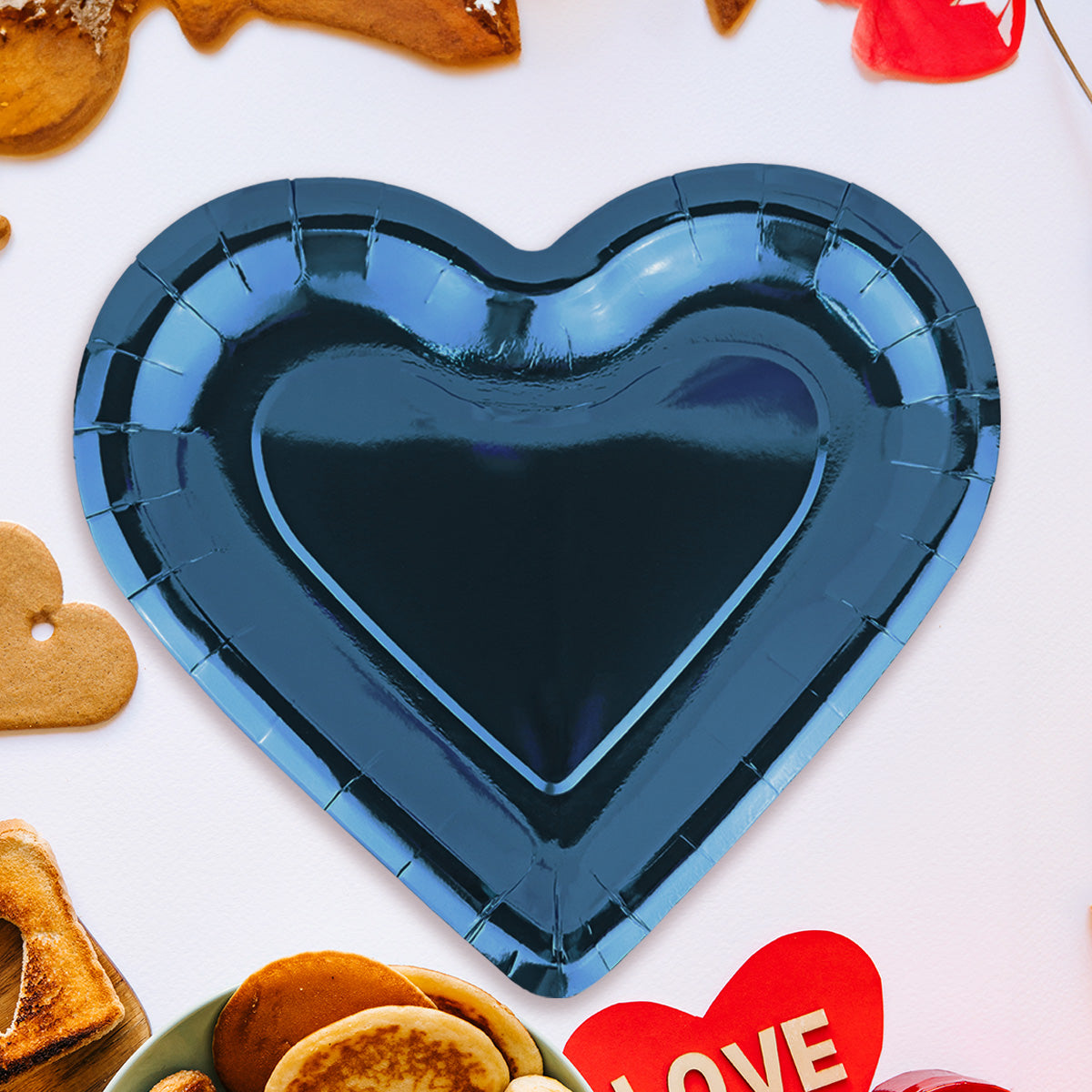 Platos de Corazón de Papel, color Azul
