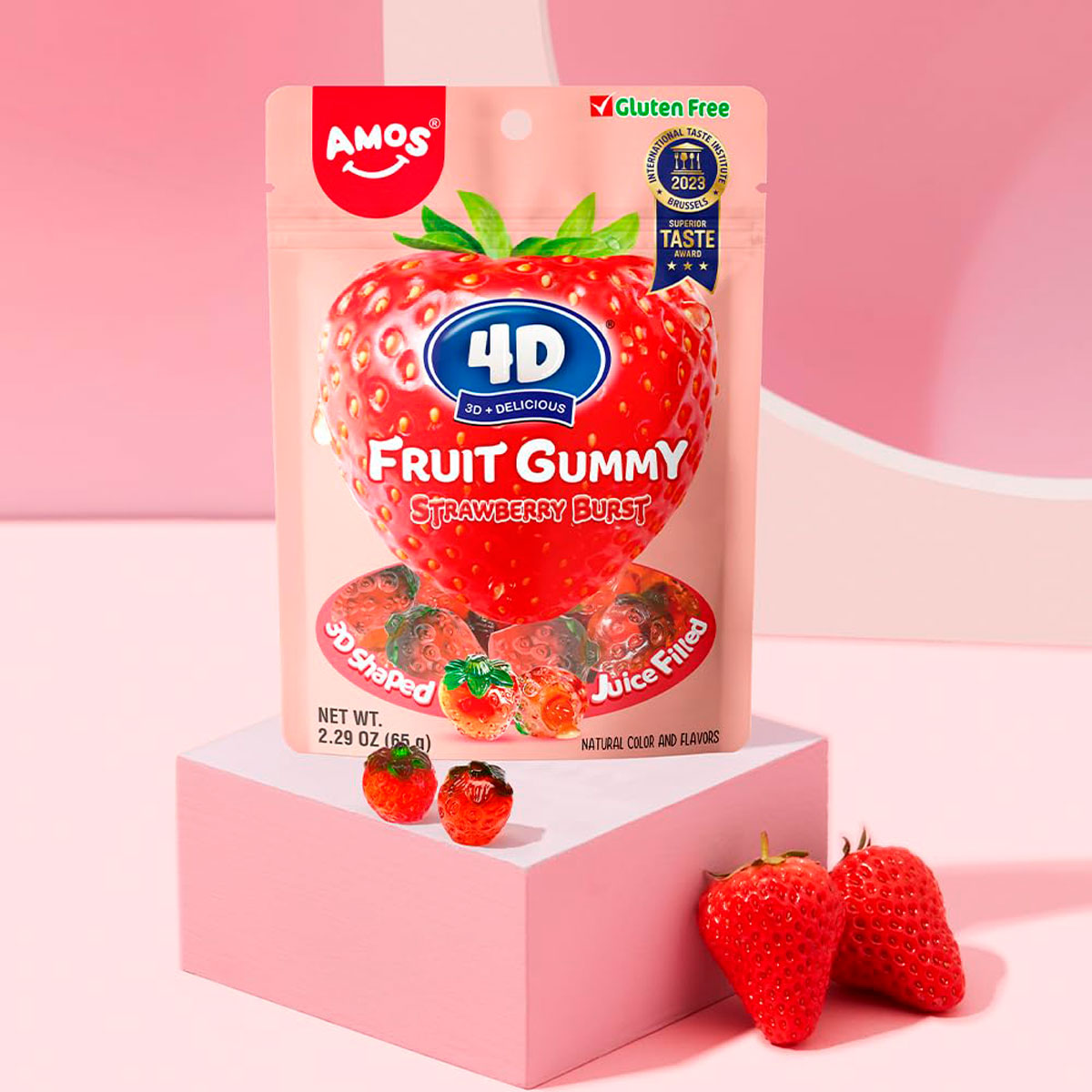 Gomitas 4D en Forma y Sabor Fresa, Amos 62 gr.