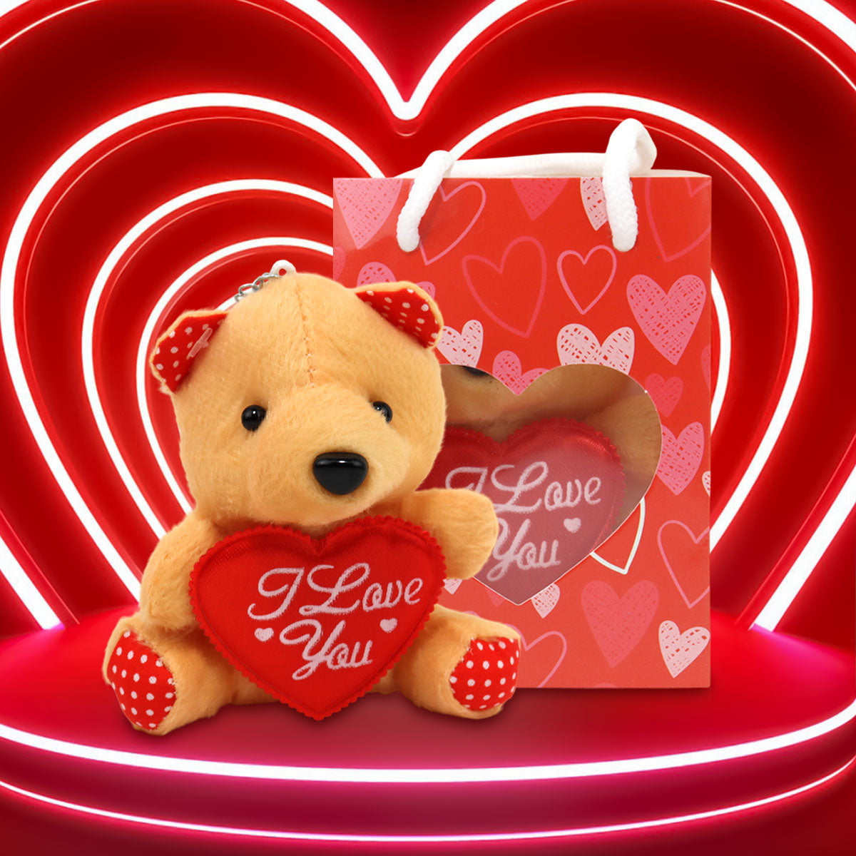 Bolsa de Regalo con Oso de Peluche con Corazón, color Rojo