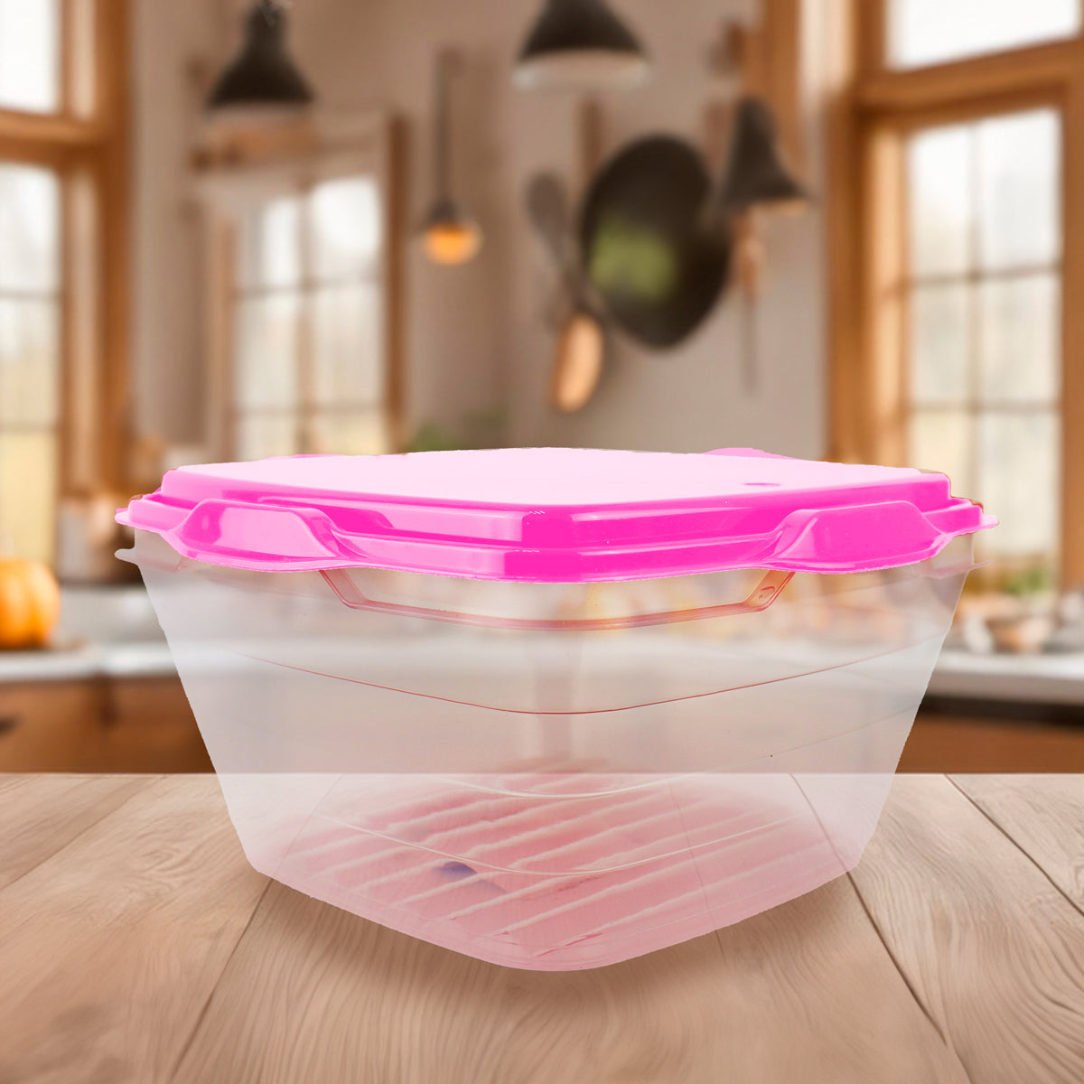 Contenedor Transparente, Tapa Color Rosa, 1.8 L