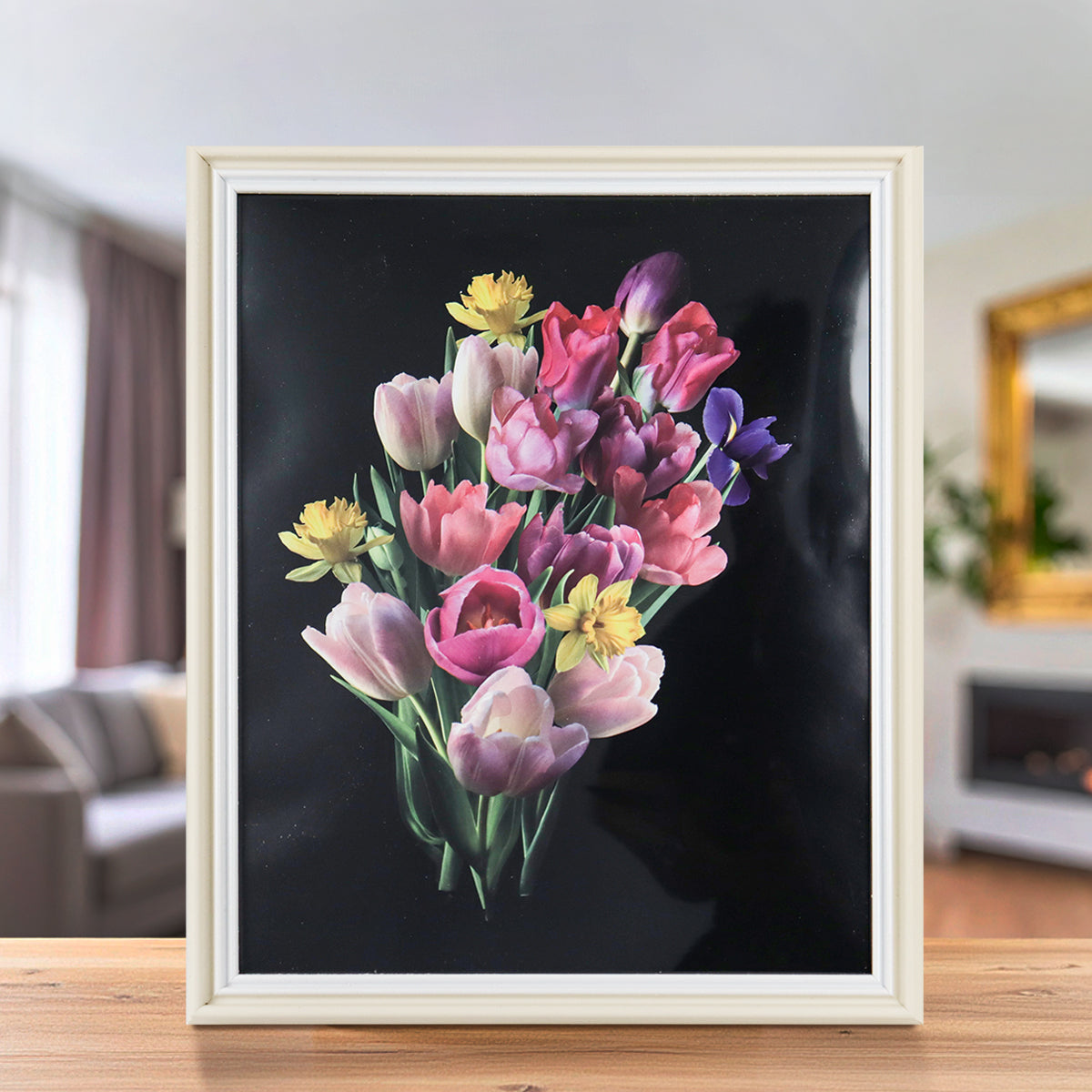 Portarretrato Flores, Color Crema y Blanco, 20x25 cm