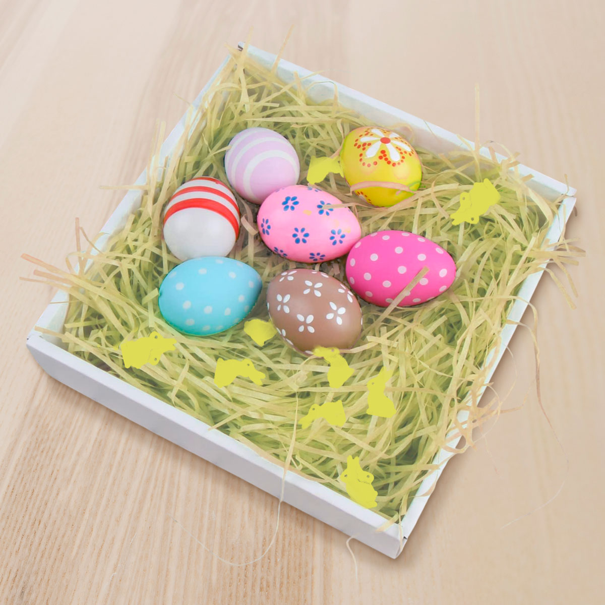Pasto Decorativo de Plástico con Confetti "Happy Easter", Color Amarillo, 43gr