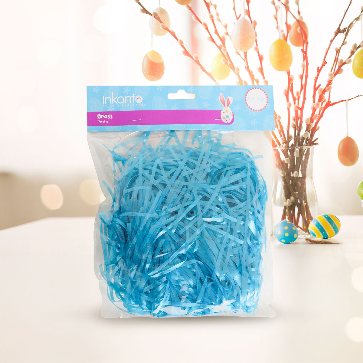 Pasto de Plástico Decorativo para Pascua, Color Azul, 43gr