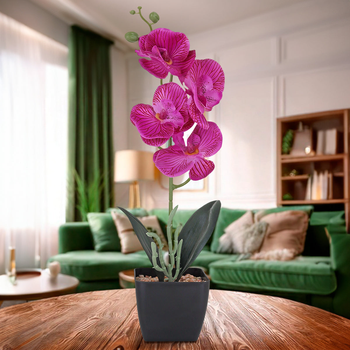 Maceta Clásica con Orquídea Artificial, Color Morado