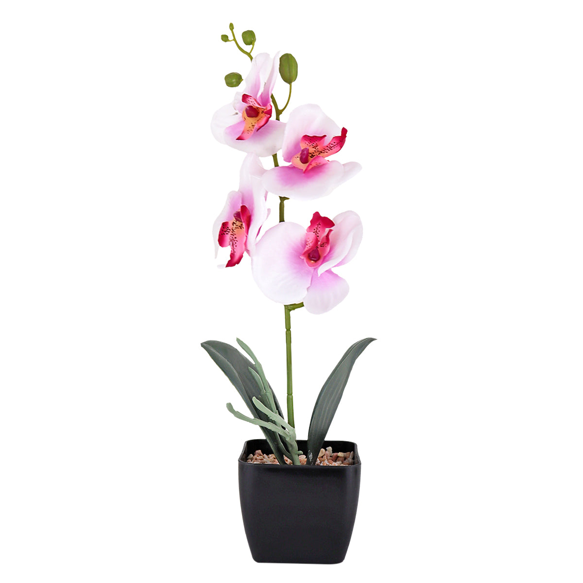 Maceta Clásica con Orquídea Artificial, Color Rosa con Blanco