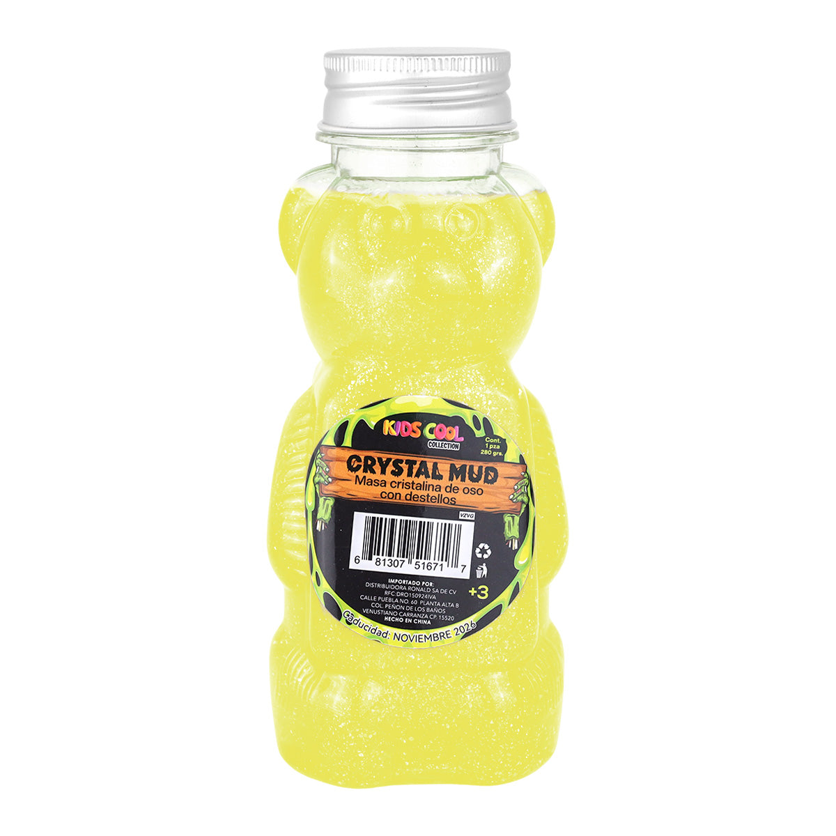 Slime Cristalino, Envase Oso, Color Amarillo