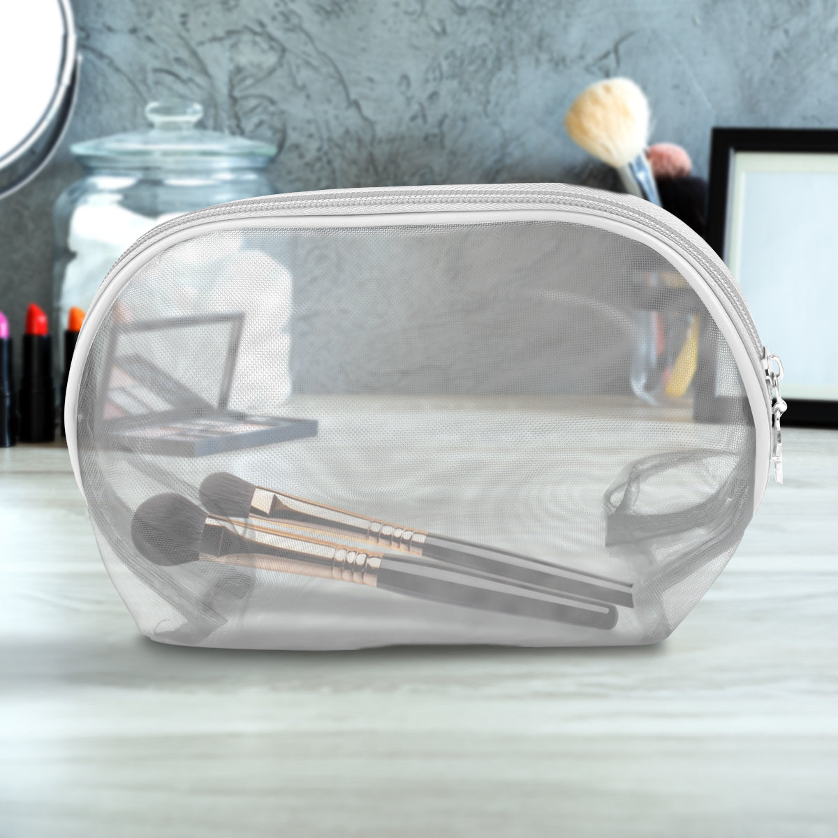 Cosmetiquera Mesh, Color Gris