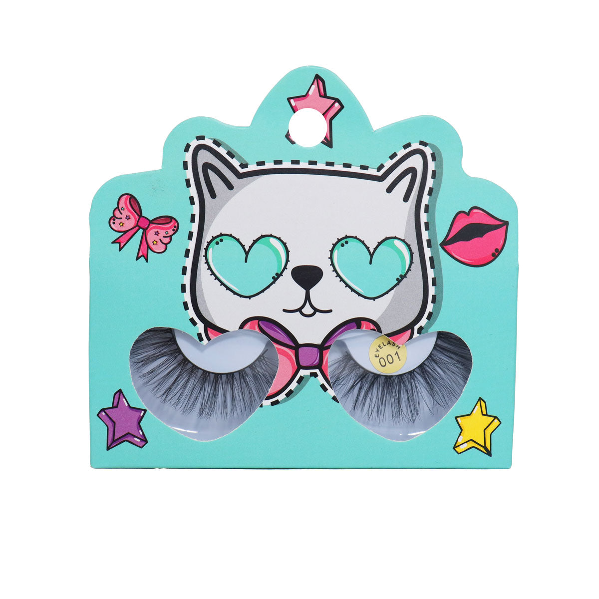 Pestañas Postizas, Empaque Aqua de Gatito con Corazones