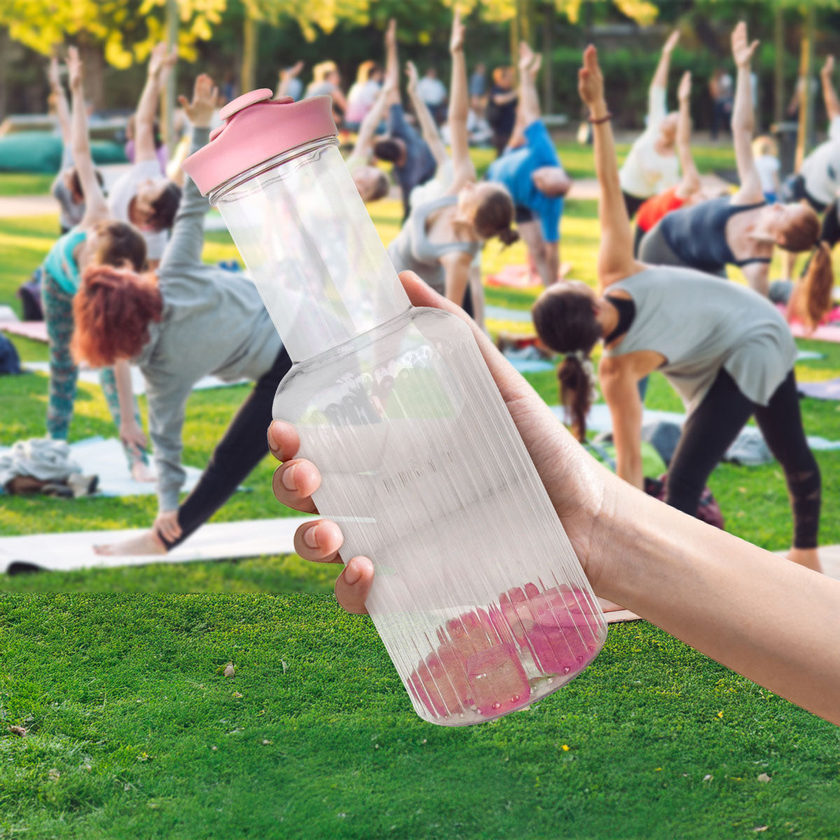 Botella de Agua con Cubitos de Hielo Reutilizables, Color Rosa, 1 L