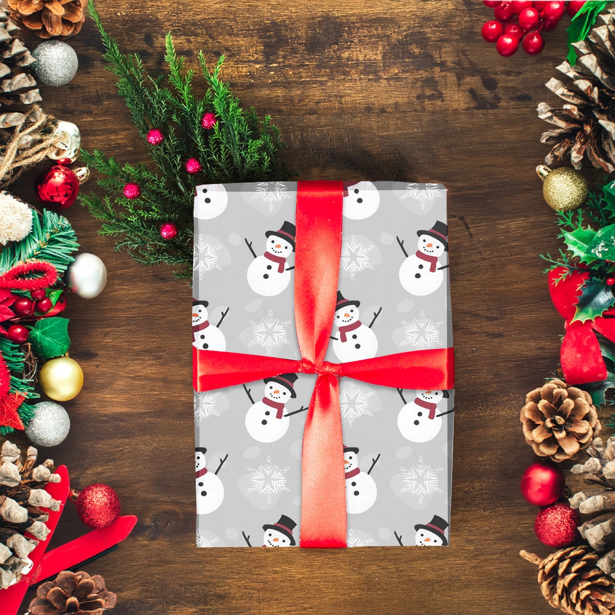 Papel Navideño para Envolver Regalos, Muñecos de Nieve, Color Plata