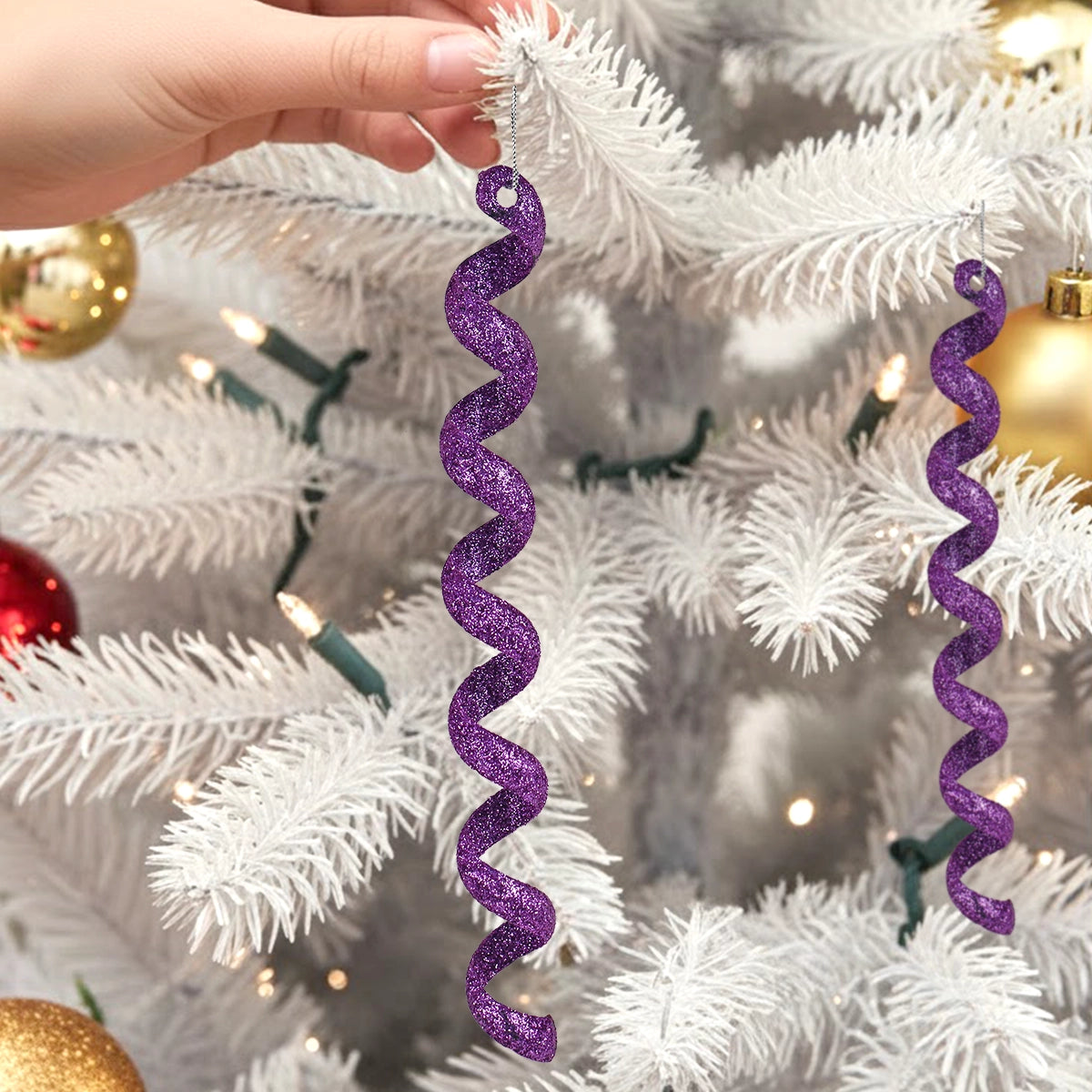 Ornamentos Navideños, Espiral, Color Morado, 4 pzas