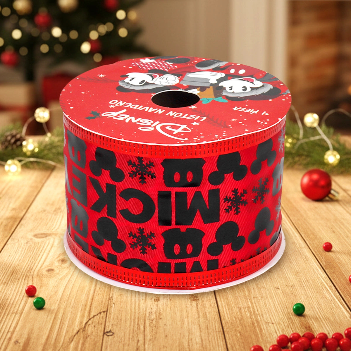 Listón Navideño, Diseño Mickey, Color Rojo
