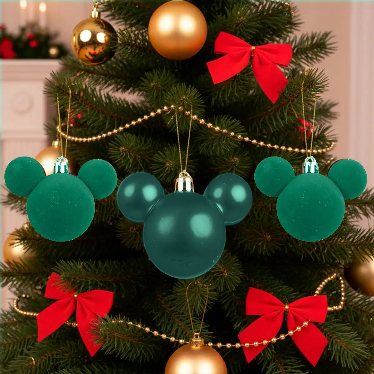 Esferas Navideñas, Mickey, Color Verde, 3 pzas