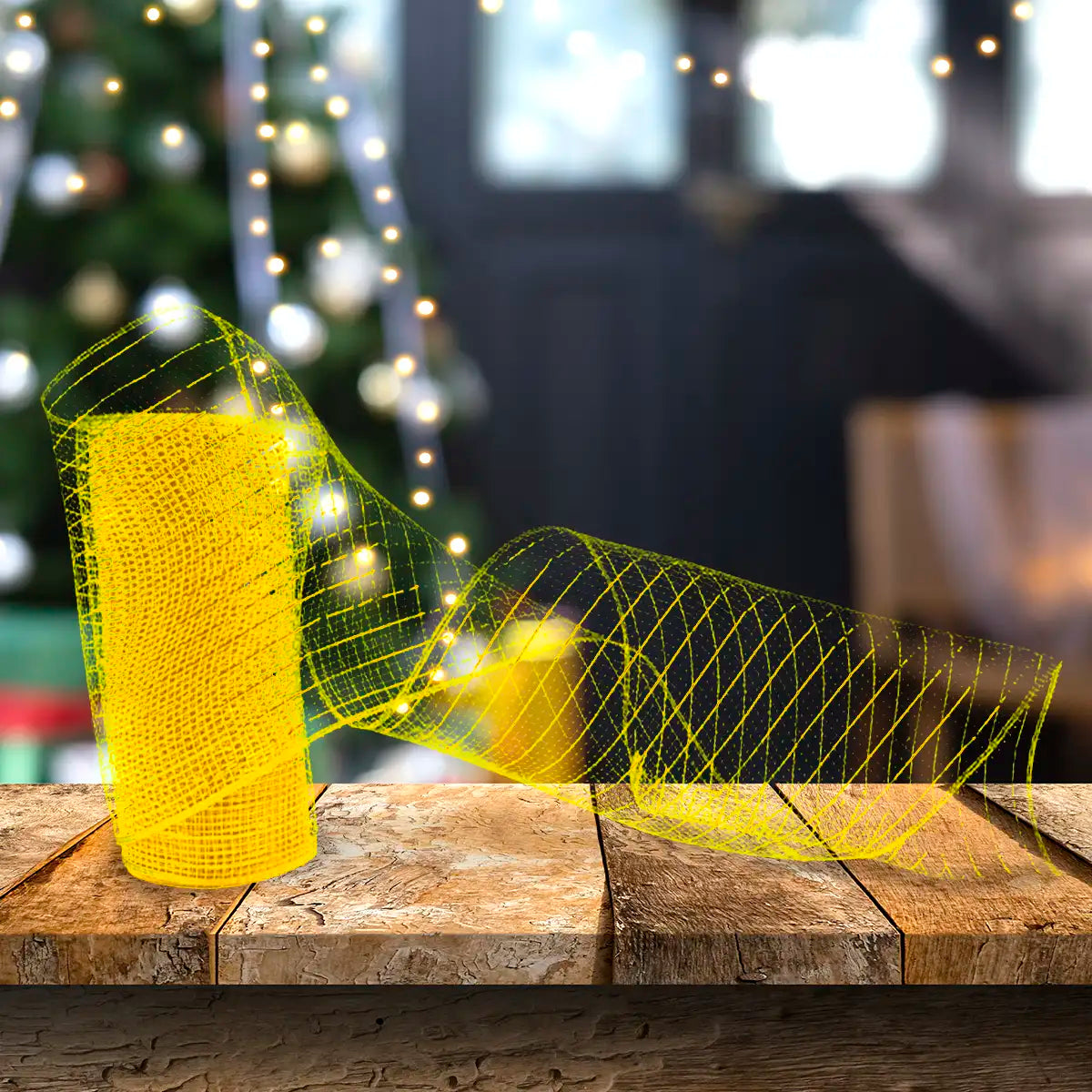 Listón Mesh Navideño, Color Amarillo