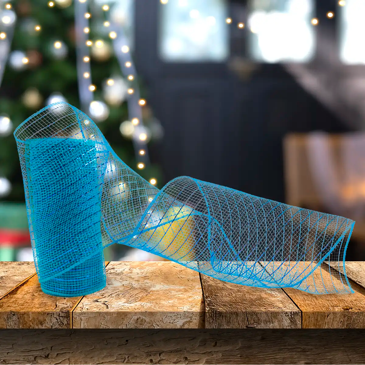Listón Navideño Mesh, Color Azul
