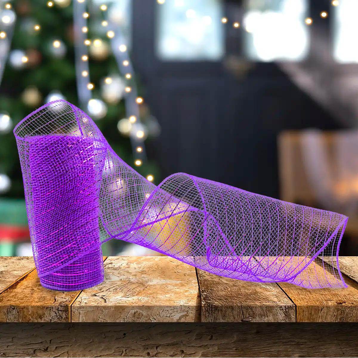 Listón Navideño Mesh, Color Morado