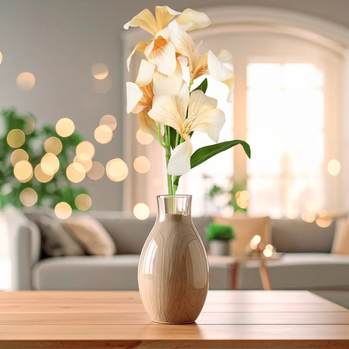 Horquidea, 6 Flores Artificiales, Color Amarillo