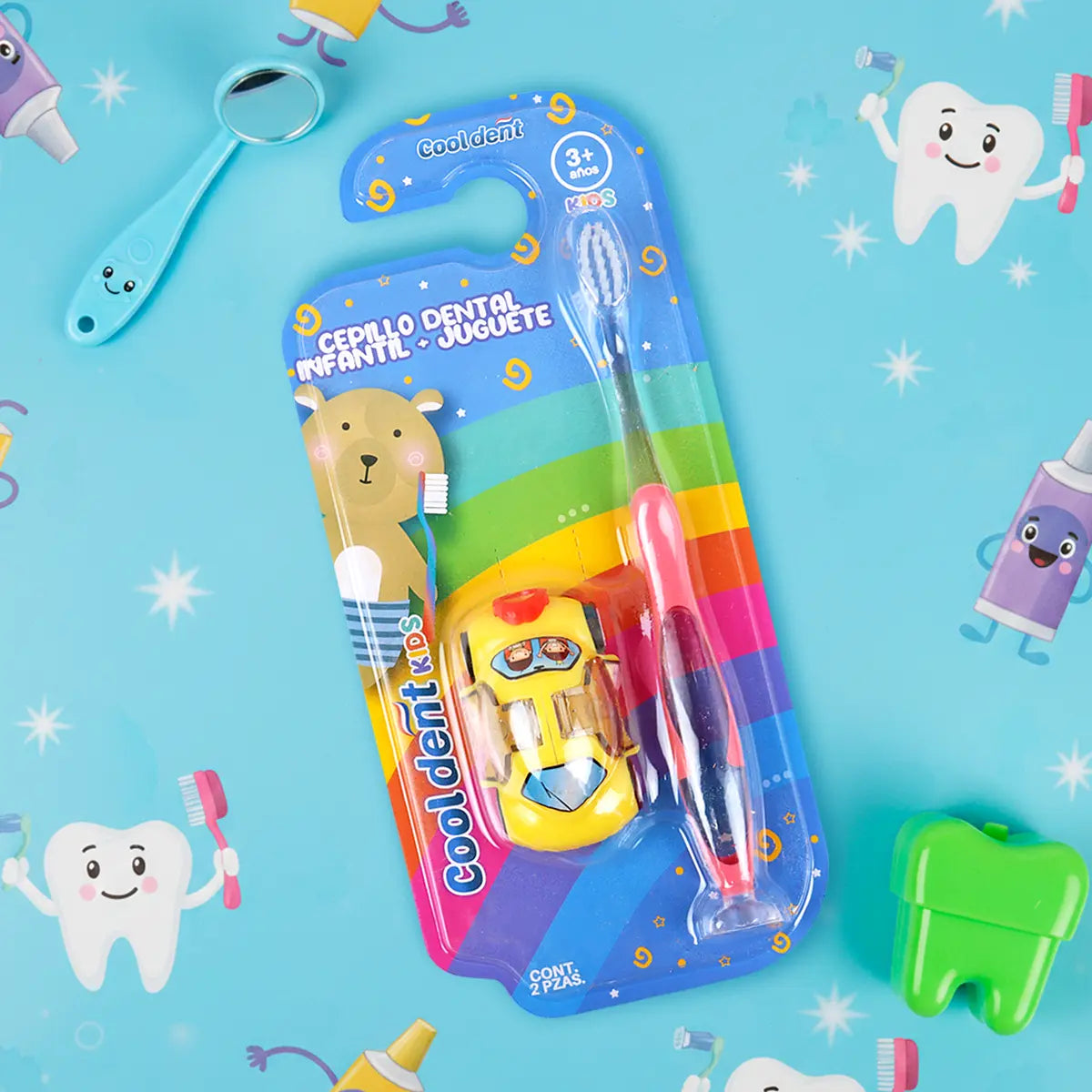 Cepillo Dental Infantil con Coche de Juguete, Cool Dent, Color Amarillo
