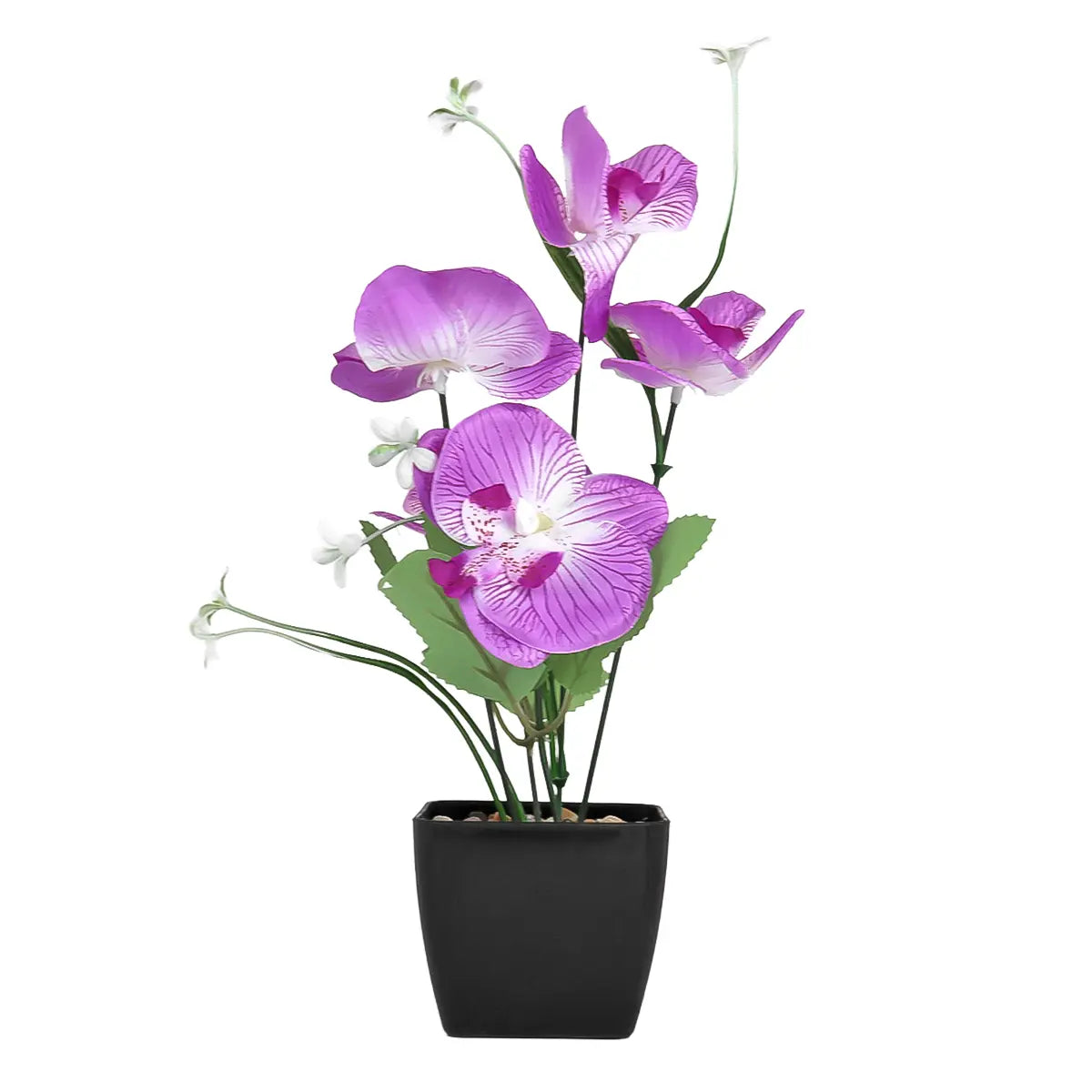 Orquídea Mariposa Artificial con Maceta, Color Morado y Blanco