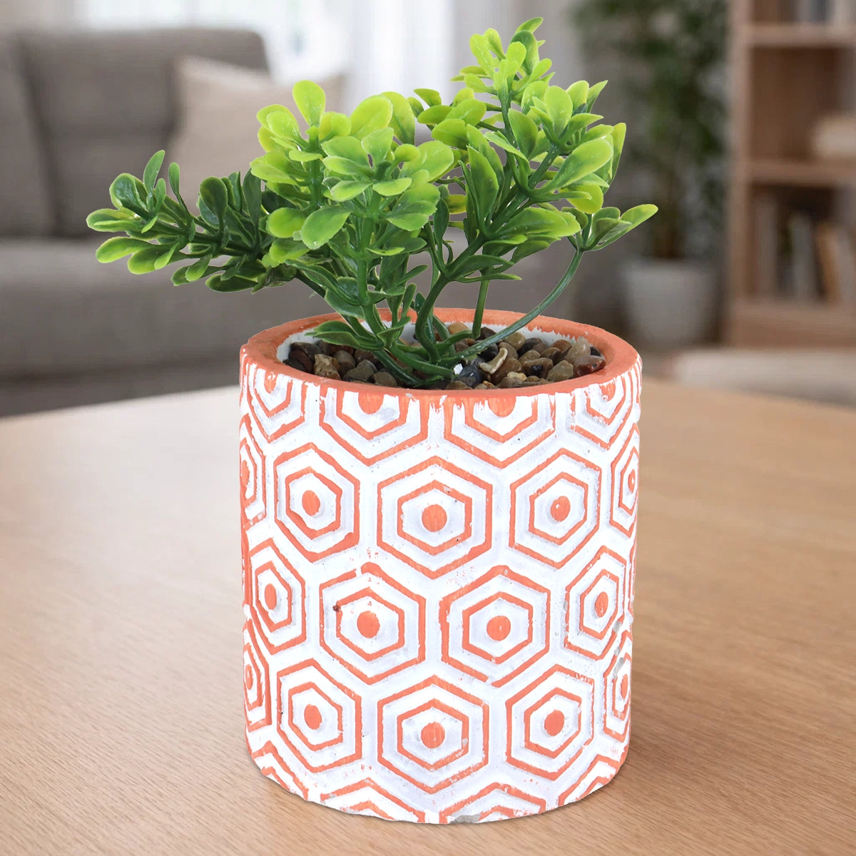 Maceta, Diseño Hexagonal, Color Naranja