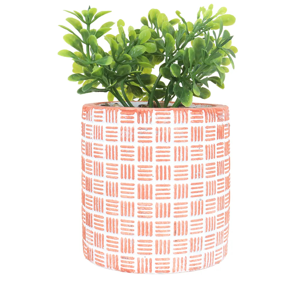 Maceta con Planta Artificial, Diseño Cilindro, Color Naranja